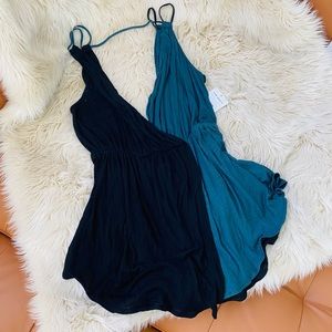 Free People Black/Teal Combo Top